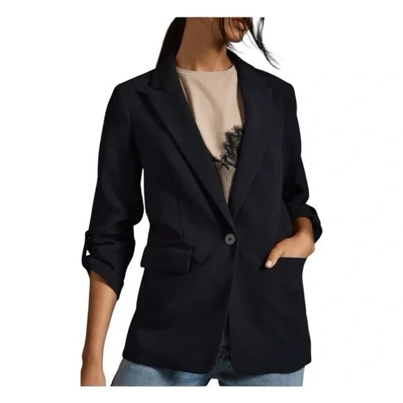 NWT Anthropologie Maeve Black Rolled Sleeve oversized  academia spring Blazer 6 - Picture 3 of 8